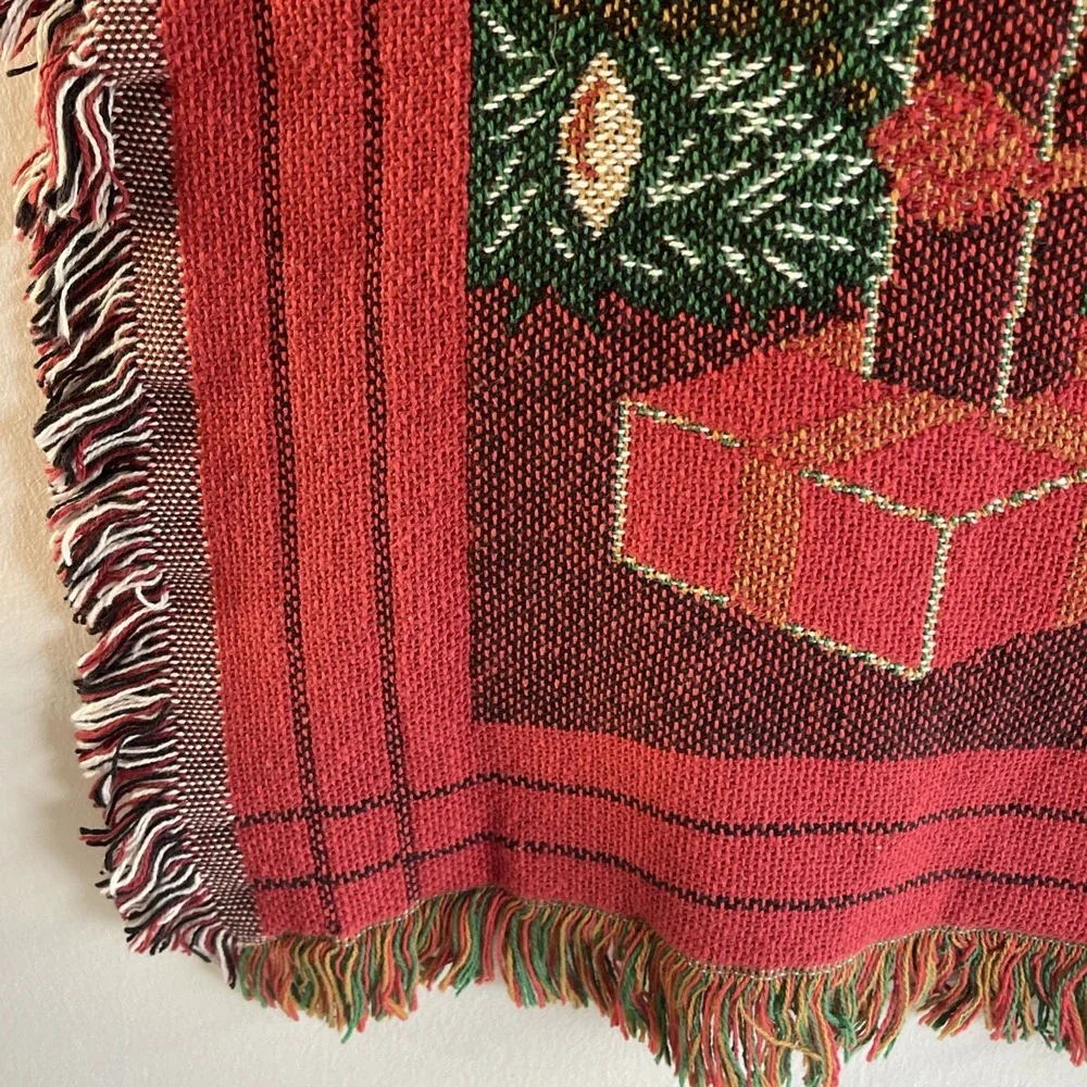 VTG Chatham Christmas Fireplace Tapestry, Woven Throw / Wall Hanging